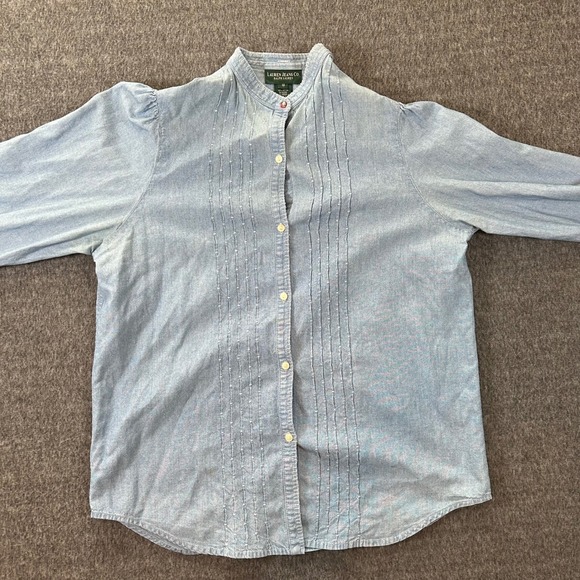 Vintage Lauren Jeans‎ Co. Chambray Shirt Pintuck Detail Button Down Top Size 10 - Picture 1 of 13